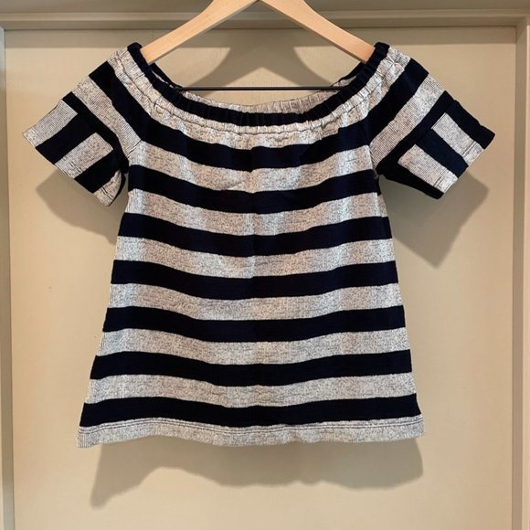 MADEWELL Off The Shoulder Striped Navy and Grey Top size XXS - Picture 2 of 6